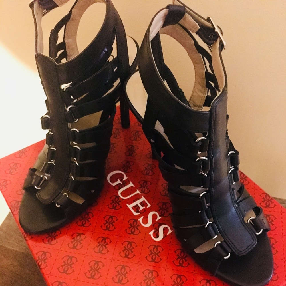 Guess Black Kennie Strap w/Silver Detailing heels